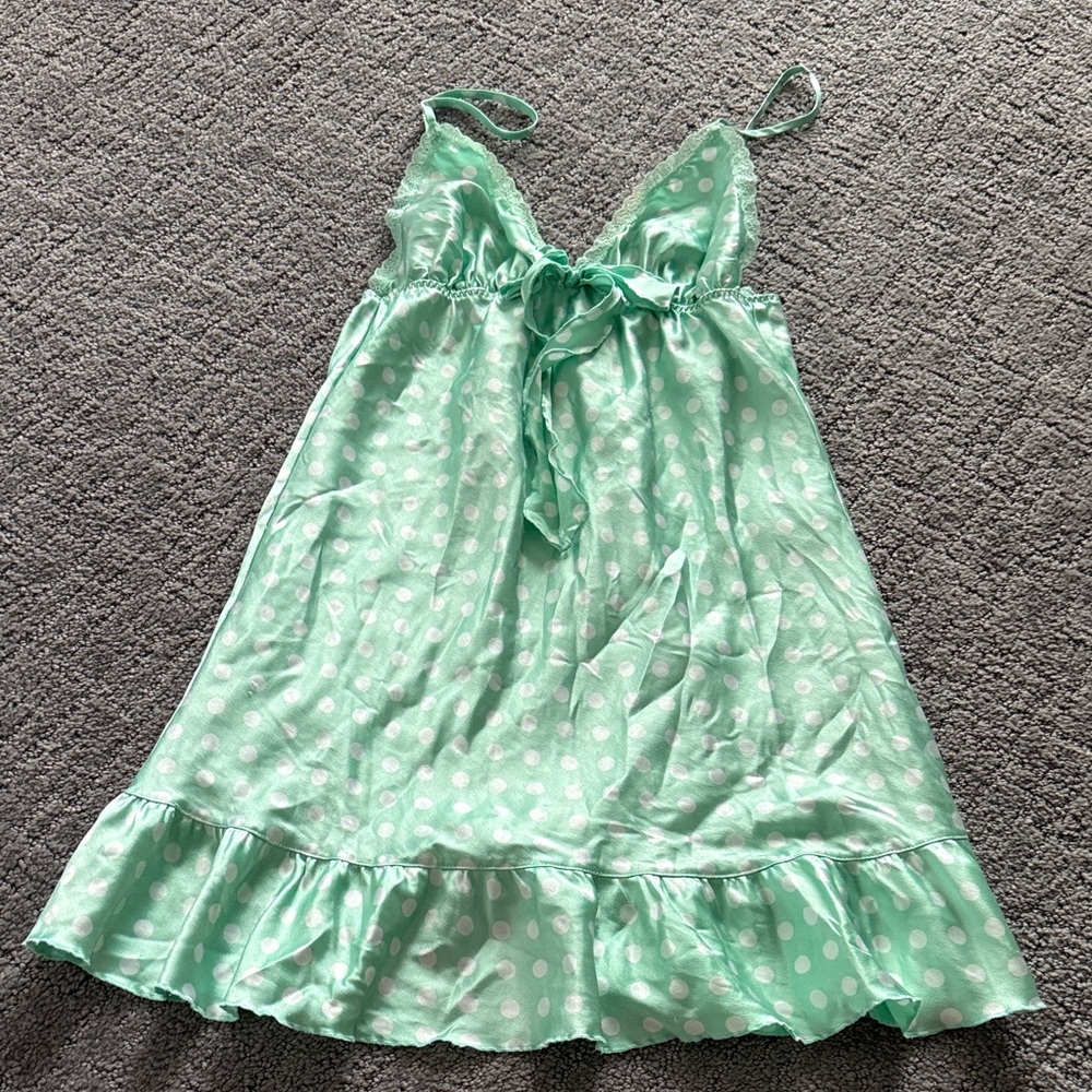 Victoria's Secret Mint Green Polka Dot Satin Slip